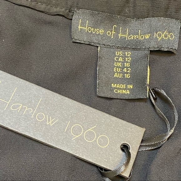 House of Harlow 1960 Long Sleeve Ruched Skirt Button Front Metallic Lurex Dress - Picture 10 of 13